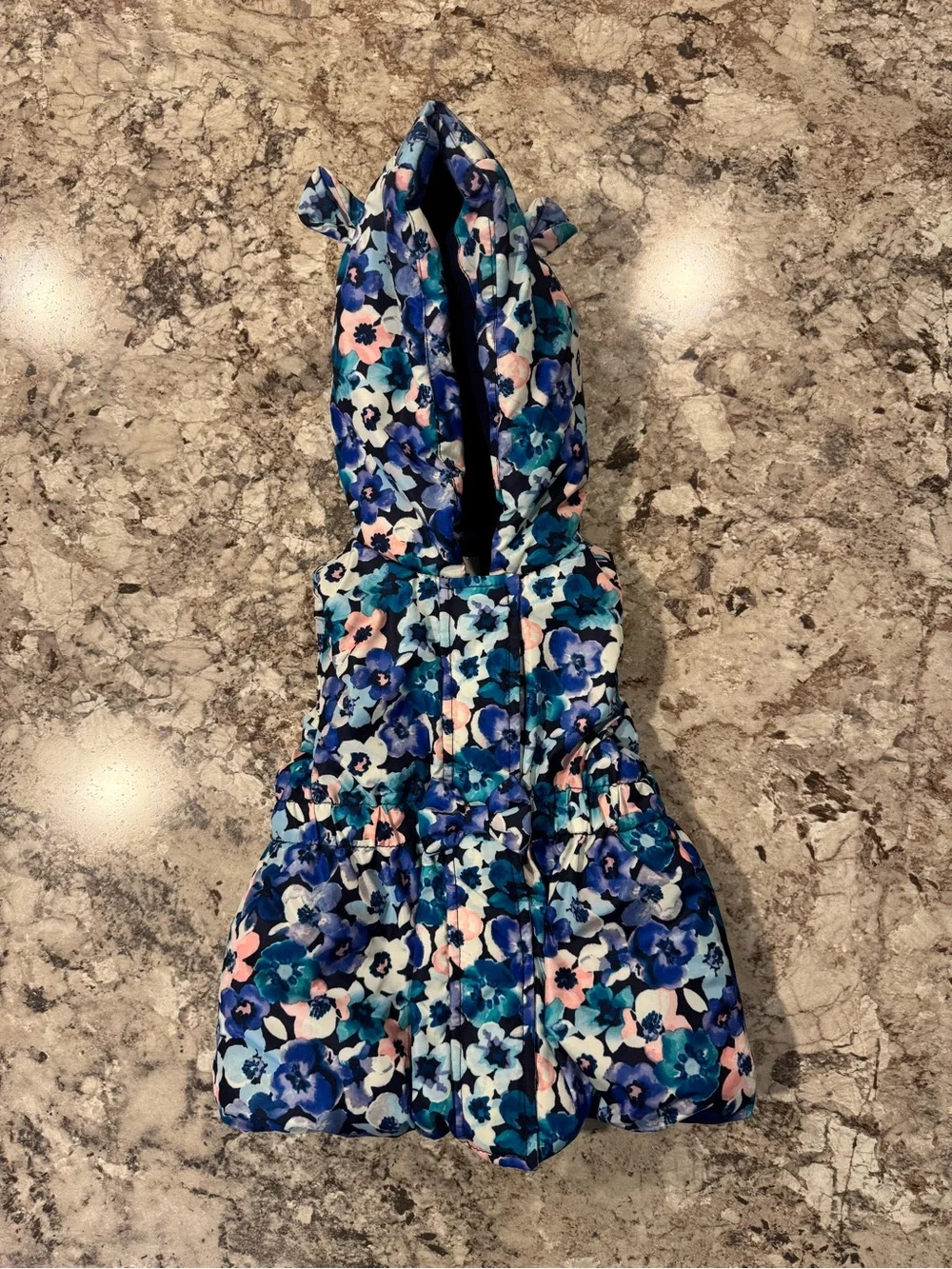 Gymboree 3T Girls Floral Hooded Puffer Vest w/ Bear Ears on Hood and Bow NWOT
